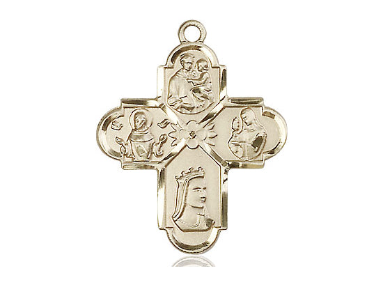 14kt Gold Filled Franciscan 4-Way Pendant on a 24 inch Gold Plate Heavy Curb Chain - Unique Catholic Gifts