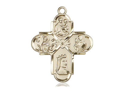 14kt Gold Filled Franciscan 4-Way Pendant on a 24 inch Gold Plate Heavy Curb Chain - Unique Catholic Gifts