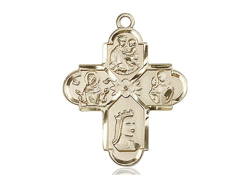 14kt Gold Filled Franciscan 4-Way Pendant on a 24 inch Gold Plate Heavy Curb Chain - Unique Catholic Gifts