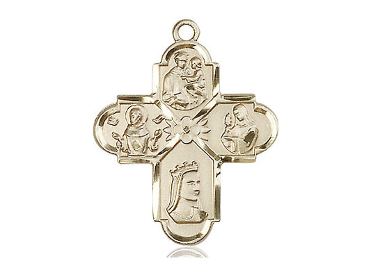 14kt Gold Filled Franciscan 4-Way Pendant on a 24 inch Gold Plate Heavy Curb Chain - Unique Catholic Gifts