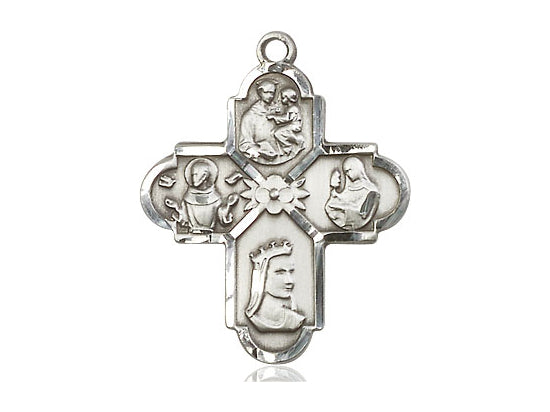 Sterling Silver Franciscan 4-Way Pendant on a 24 inch Light Rhodium Heavy Curb Chain - Unique Catholic Gifts