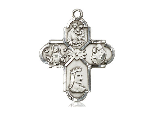 Sterling Silver Franciscan 4-Way Pendant on a 24 inch Light Rhodium Heavy Curb Chain - Unique Catholic Gifts