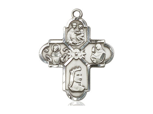 Sterling Silver Franciscan 4-Way Pendant on a 24 inch Light Rhodium Heavy Curb Chain - Unique Catholic Gifts