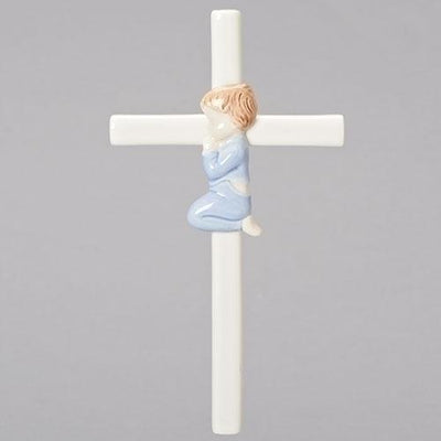 Praying Boy on Cross Porcelain (7 1/2