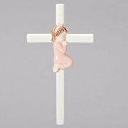 Praying Girl on Cross Porcelain (7 1/2") - Unique Catholic Gifts