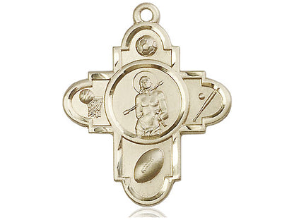 14kt Gold Filled Sports 5-Way St Sebastian Pendant on a 24 inch Gold Plate Heavy Curb Chain - Unique Catholic Gifts
