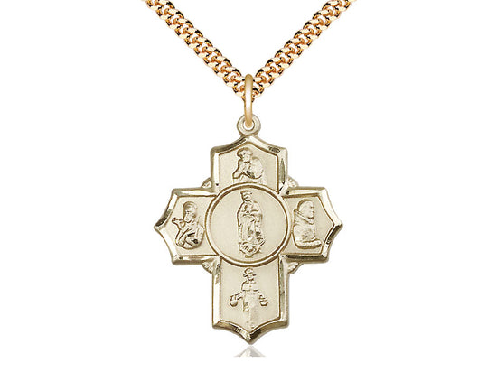 14kt Gold Filled Guadalupe Diego Pio Xav Nino Pendant on a 24 inch Gold Plate Heavy Curb Chain - Unique Catholic Gifts