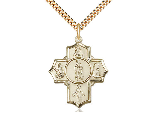 14kt Gold Filled Guadalupe Diego Pio Xav Nino Pendant on a 24 inch Gold Plate Heavy Curb Chain - Unique Catholic Gifts