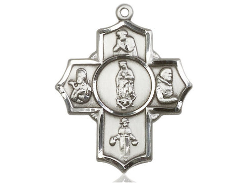 Sterling Silver Guadalupe Diego Pio Xav Nino Pendant on a 24 inch Light Rhodium Heavy Curb Chain - Unique Catholic Gifts