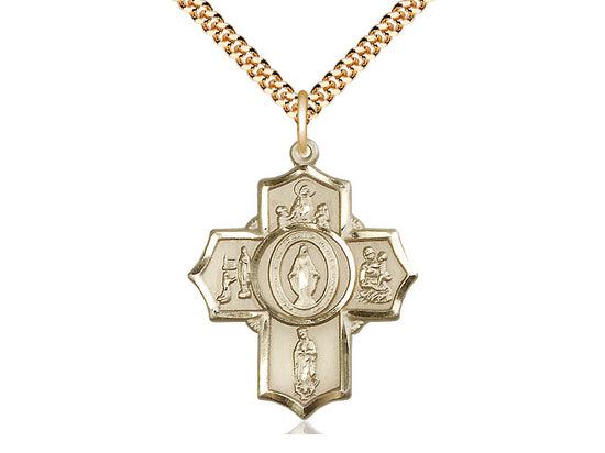 14kt Gold Filled Apparitions Pendant on a 24 inch Gold Plate Heavy Curb Chain - Unique Catholic Gifts