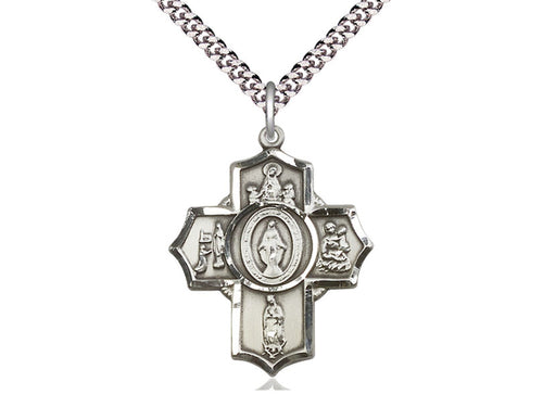 Sterling Silver Apparitions Pendant on a 24 inch Light Rhodium Heavy Curb Chain - Unique Catholic Gifts