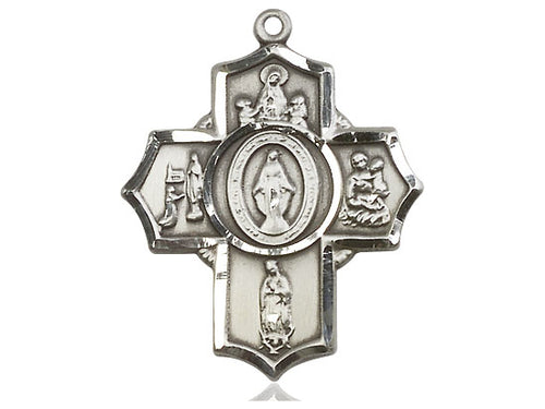 Sterling Silver Apparitions Pendant on a 24 inch Light Rhodium Heavy Curb Chain - Unique Catholic Gifts