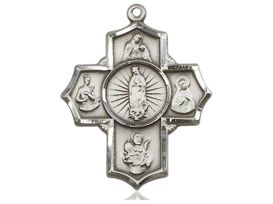 Sterling Silver 5-Way Motherhood Pendant on a 24 inch Light Rhodium Heavy Curb Chain - Unique Catholic Gifts