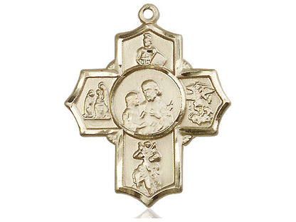 14kt Gold Filled 5-Way Firefighter Pendant on a 24 inch Gold Plate Heavy Curb Chain - Unique Catholic Gifts