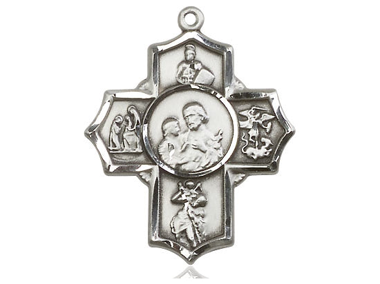 Sterling Silver 5-Way Firefighter Pendant on a 24 inch Light Rhodium Heavy Curb Chain - Unique Catholic Gifts