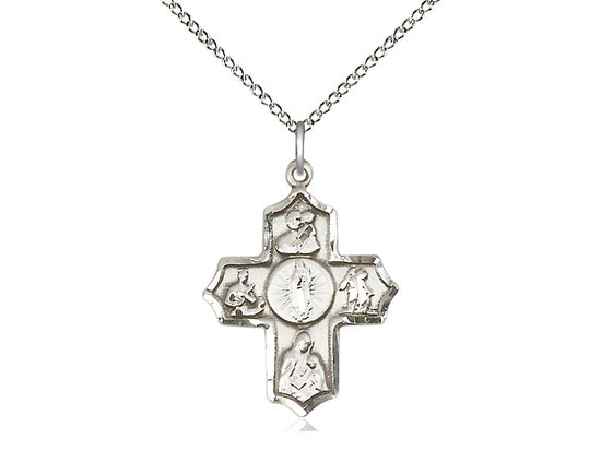 Sterling Silver 5-Way Our Lady of Guadalupe Pendant on a 18 inch Sterling Silver Light Curb Chain - Unique Catholic Gifts