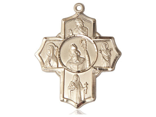 14kt Gold Filled Irish 5-Way Pendant on a 24 inch Gold Plate Heavy Curb Chain - Unique Catholic Gifts