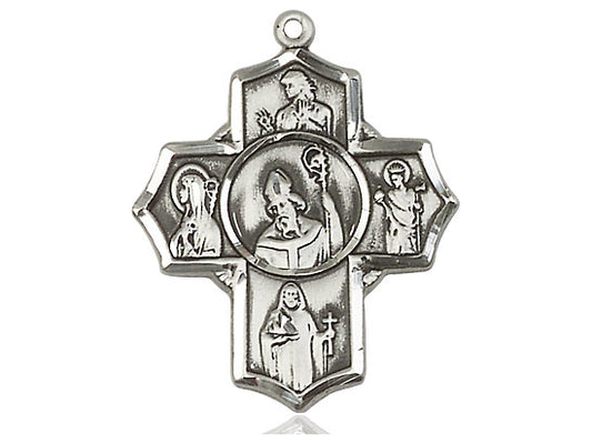 Sterling Silver Irish 5-Way Pendant on a 24 inch Light Rhodium Heavy Curb Chain - Unique Catholic Gifts