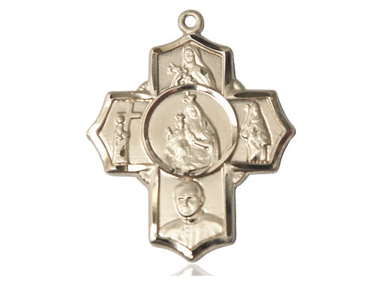 14kt Gold Filled Carmelite 4-Way Pendant on a 24 inch Gold Plate Heavy Curb Chain - Unique Catholic Gifts