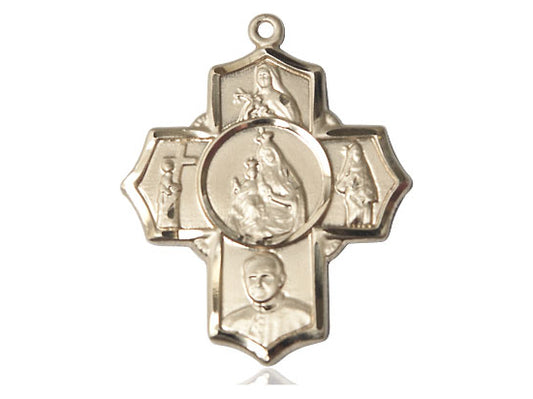14kt Gold Filled Carmelite 4-Way Pendant on a 24 inch Gold Plate Heavy Curb Chain - Unique Catholic Gifts