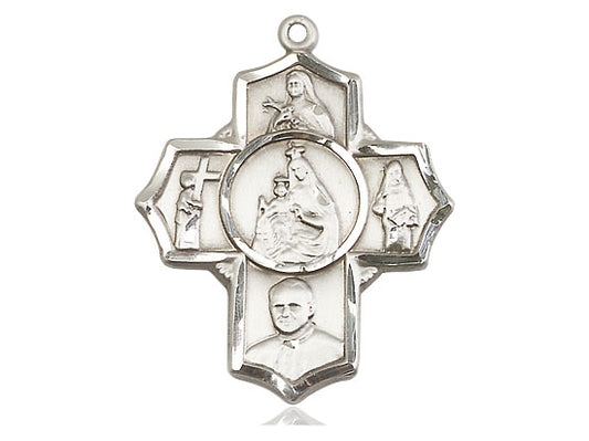 Sterling Silver Carmelite 4-Way Pendant on a 24 inch Light Rhodium Heavy Curb Chain - Unique Catholic Gifts