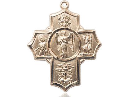 14kt Gold Filled Warrior 5-Way Pendant on a 24 inch Gold Plate Heavy Curb Chain - Unique Catholic Gifts
