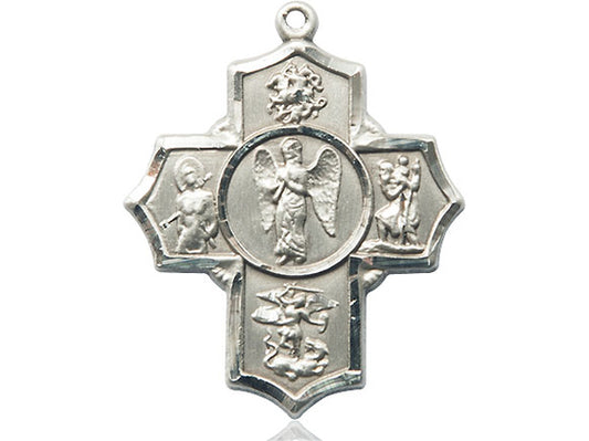 Sterling Silver Warrior 5-Way Pendant on a 24 inch Light Rhodium Heavy Curb Chain - Unique Catholic Gifts