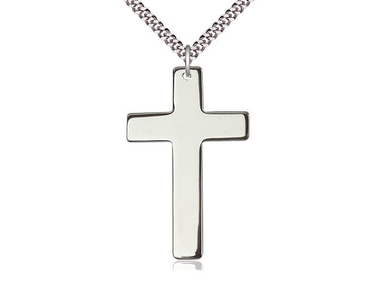 Sterling Silver Cross Pendant on a 24 inch Light Rhodium Heavy Curb Chain - Unique Catholic Gifts