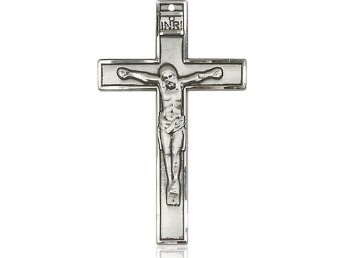 sterling Silver Crucifix Pendant on a 24 inch Light Rhodium Heavy Curb Chain - Unique Catholic Gifts