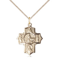 14kt Gold Filled 5-Way Special Needs Pendant on a 18 inch Gold Filled Light Curb Chain - Unique Catholic Gifts