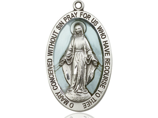 Sterling Silver Miraculous Pendant on a 24 inch Light Rhodium Heavy Curb Chain - Unique Catholic Gifts