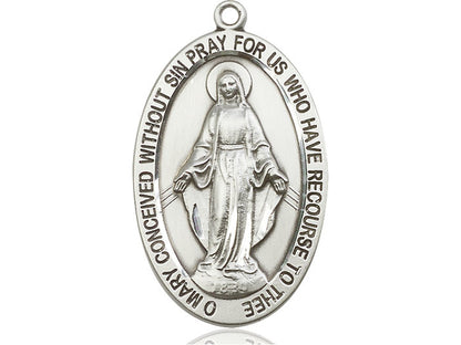 Sterling Silver Miraculous Pendant on a 24 inch Light Rhodium Heavy Curb Chain. - Unique Catholic Gifts