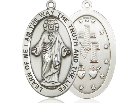 Sterling Silver Scapular Pendant on a 24 inch Light Rhodium Heavy Curb Chain - Unique Catholic Gifts