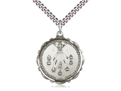 Sterling Silver Seven Gifts Pendant on a 24 inch Light Rhodium Heavy Curb Chain - Unique Catholic Gifts
