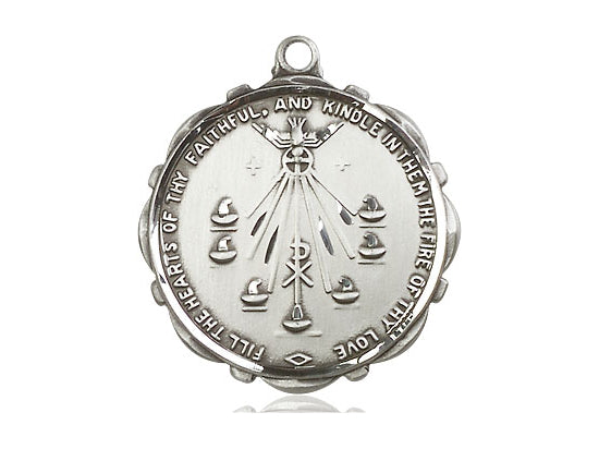 Sterling Silver Seven Gifts Pendant on a 24 inch Light Rhodium Heavy Curb Chain - Unique Catholic Gifts