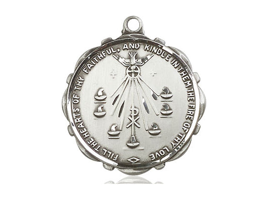 Sterling Silver Seven Gifts Pendant on a 24 inch Light Rhodium Heavy Curb Chain - Unique Catholic Gifts