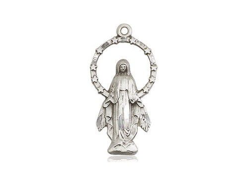 Sterling Silver Miraculous Pendant on a 18 inch Sterling Silver Light Curb Chain - Unique Catholic Gifts