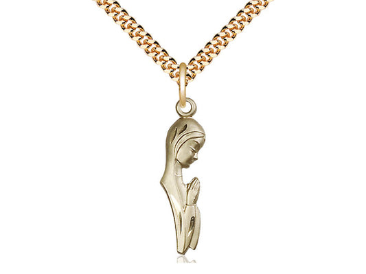14kt Gold Filled Madonna Pendant on a 24 inch Gold Plate Heavy Curb Chain - Unique Catholic Gifts