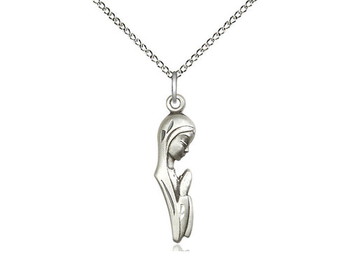 Sterling Silver Madonna Pendant on a 18 inch Sterling Silver Light Curb Chain - Unique Catholic Gifts