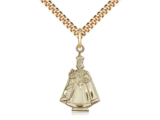 14kt Gold Filled Infant Figure Pendant on a 24 inch Gold Plate Heavy Curb Chain - Unique Catholic Gifts