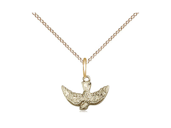 14kt Gold Filled Holy Spirit Pendant on a 18 inch Gold Filled Light Curb Chain - Unique Catholic Gifts