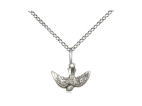 Sterling Silver Holy Spirit Pendant on a 18 inch Sterling Silver Light Curb Chain - Unique Catholic Gifts