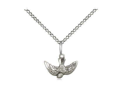 Sterling Silver Holy Spirit Pendant on a 18 inch Sterling Silver Light Curb Chain - Unique Catholic Gifts
