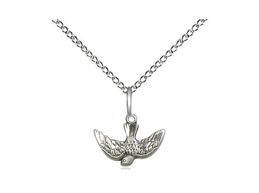 Sterling Silver Holy Spirit Pendant on a 18 inch Sterling Silver Light Curb Chain - Unique Catholic Gifts