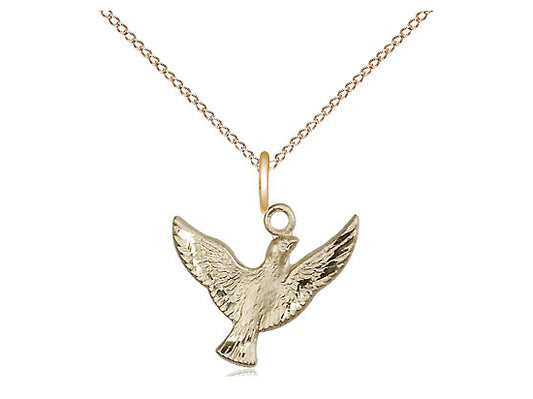 14Kt Gold Filled Holy Spirit on a 18 inch Gold Filled Light Curb Chain - Unique Catholic Gifts