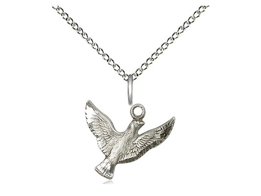 Sterling Silver Holy Spirit Pendant on a 18 inch Sterling Silver Light Curb Chain - Unique Catholic Gifts