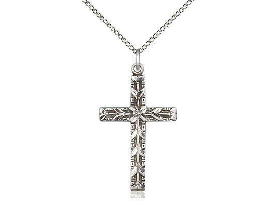 Sterling Silver Cross Pendant on a 18 inch Sterling Silver Light Curb Chain - Unique Catholic Gifts