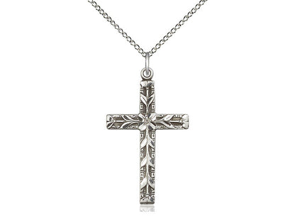 Sterling Silver Cross Pendant on a 18 inch Sterling Silver Light Curb Chain - Unique Catholic Gifts