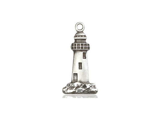Sterling Silver Lighthouse Pendant on a 18 inch Sterling Silver Light Curb Chain - Unique Catholic Gifts