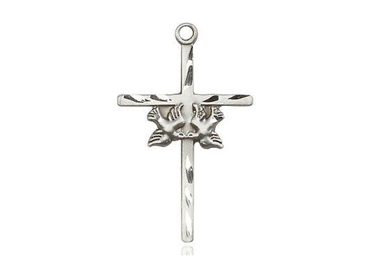 Sterling Silver Doves Cross Pendant on a 18 inch Sterling Silver Light Curb Chain - Unique Catholic Gifts